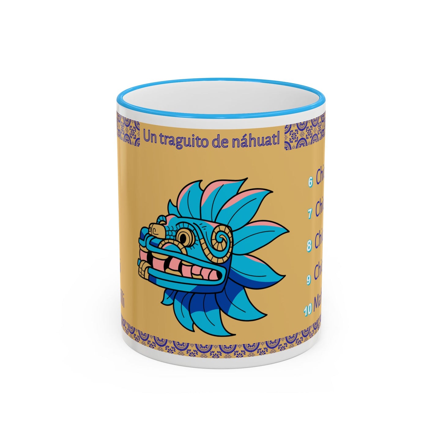 Un Traguito de Náhuatl | Learn Nahuatl Numbers Mug | Quetzalcóatl Coffee Mug (11oz)