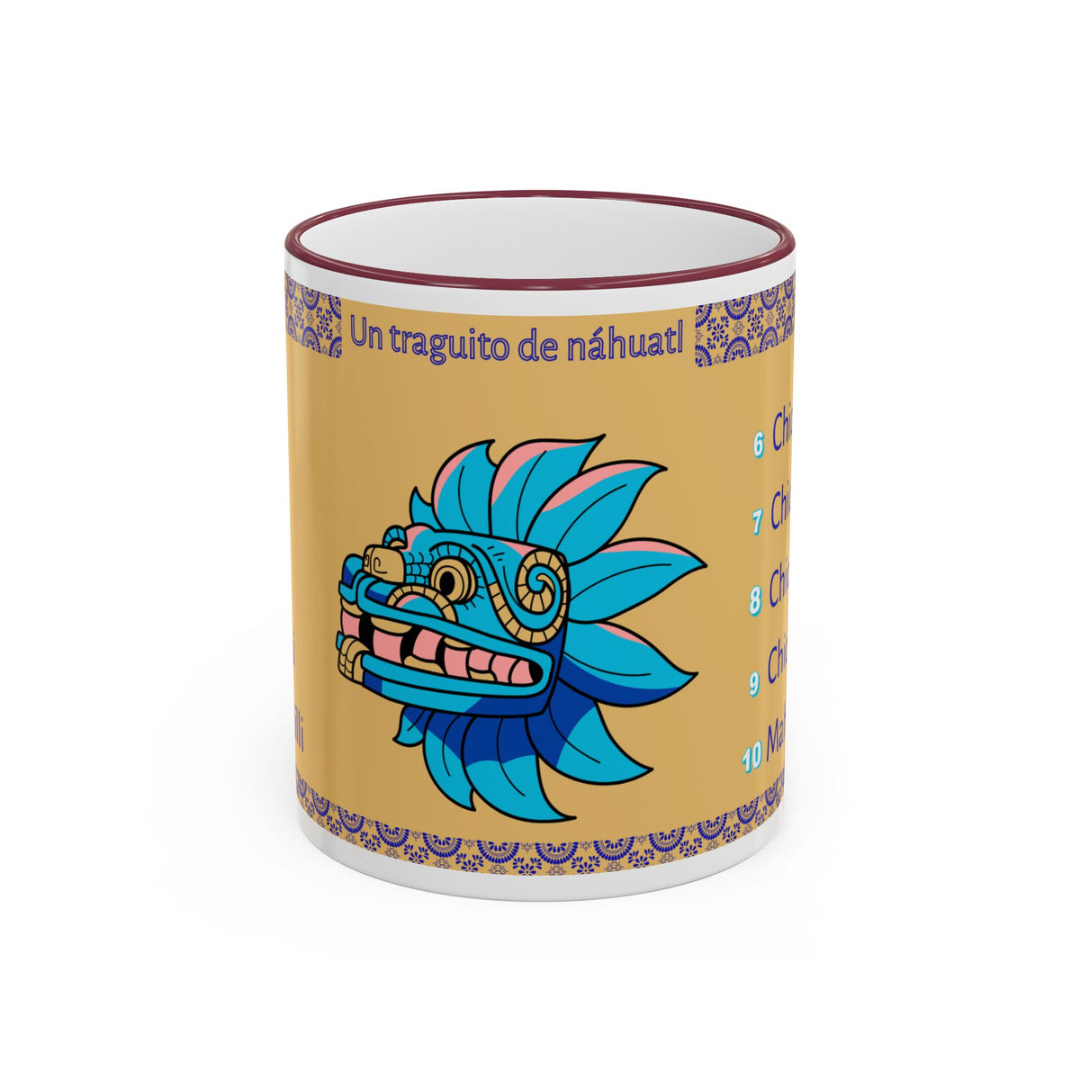 Un Traguito de Náhuatl | Learn Nahuatl Numbers Mug | Quetzalcóatl Coffee Mug (11oz)